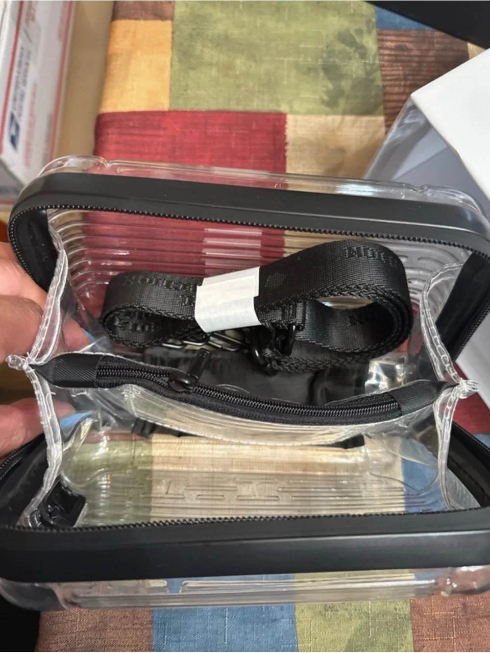 Hotel Collection Clear Ribbed Crossbody Bag - Black & Silver Accents
